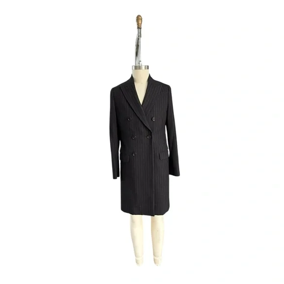 ALLSAINTS Brock Pinstripe Black Cotton Blend Men's Long Coat, sz 34